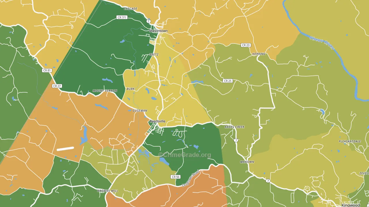 Bretz, WV Map of Burglary Rates