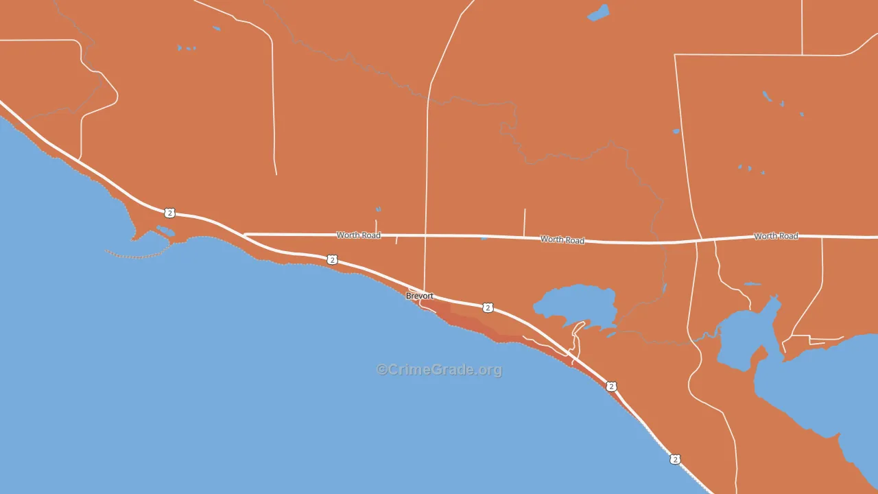 Brevort, MI Map of Burglary Rates
