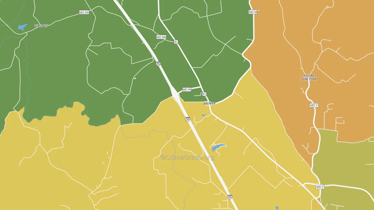 Brewer, MO Map of Burglary Rates