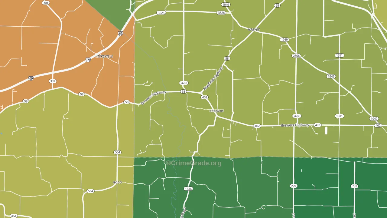 Brewers, KY Map of Burglary Rates