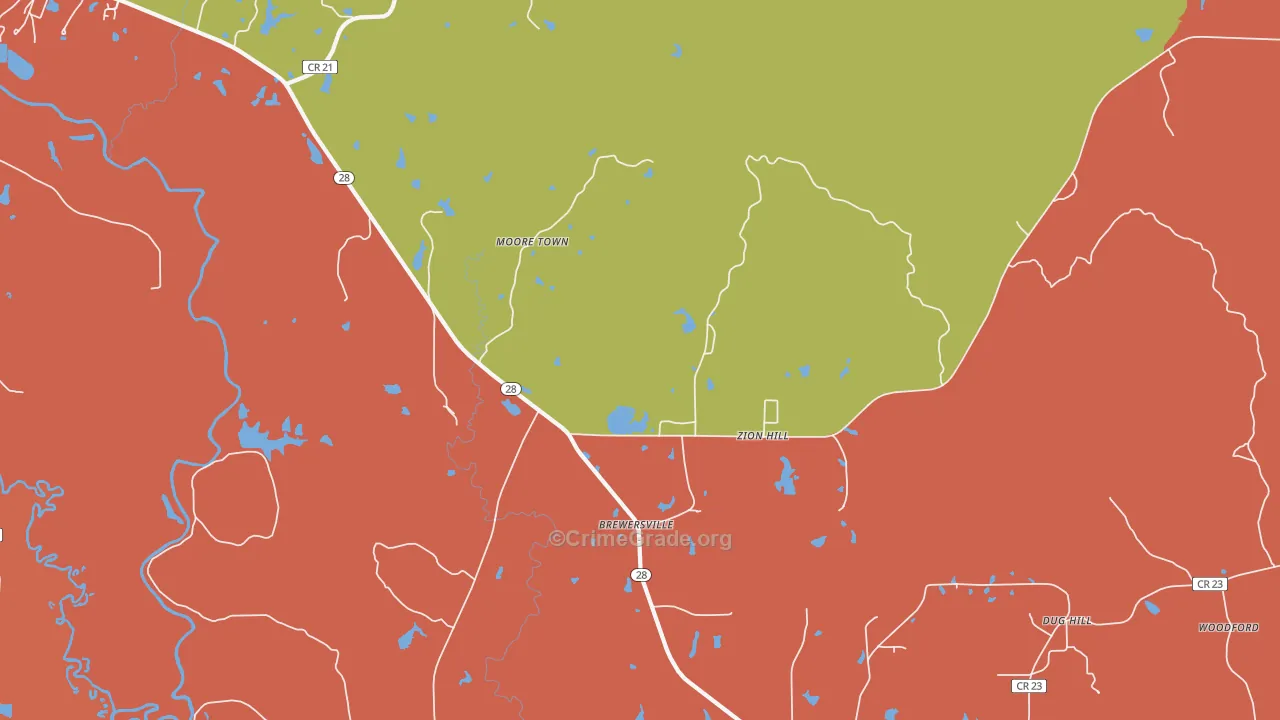 Brewersville, AL Map of Burglary Rates