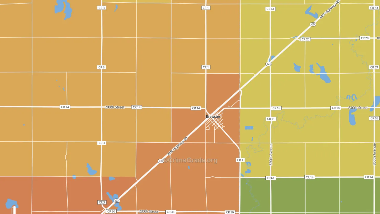 Brewster, MN Map of Burglary Rates
