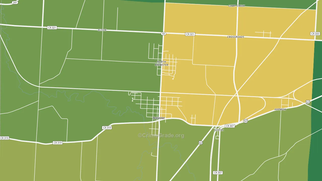 Brewster, OH Map of Burglary Rates