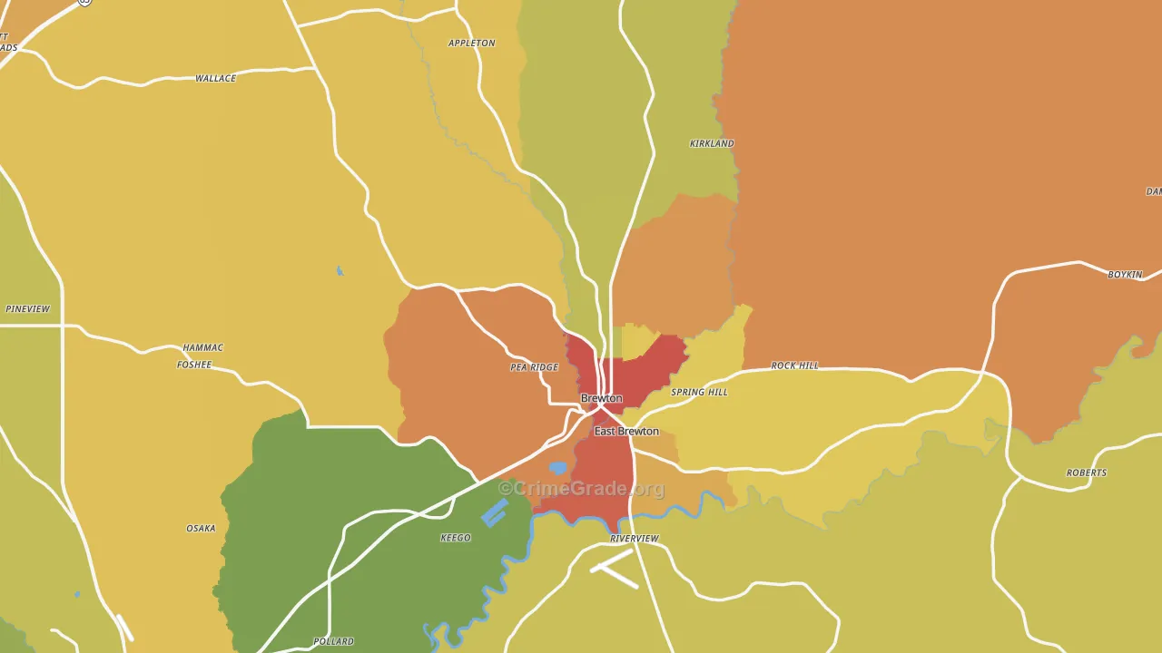Brewton, AL Map of Burglary Rates