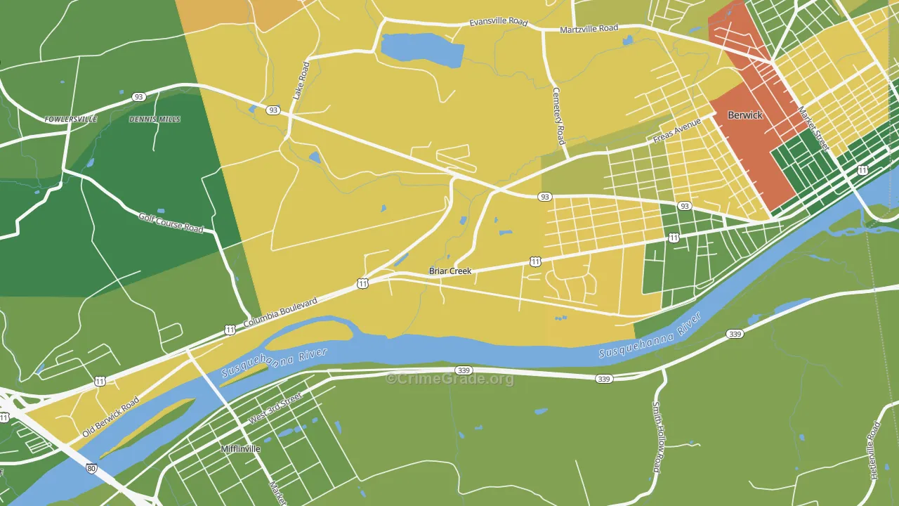 Briar Creek, PA Map of Burglary Rates