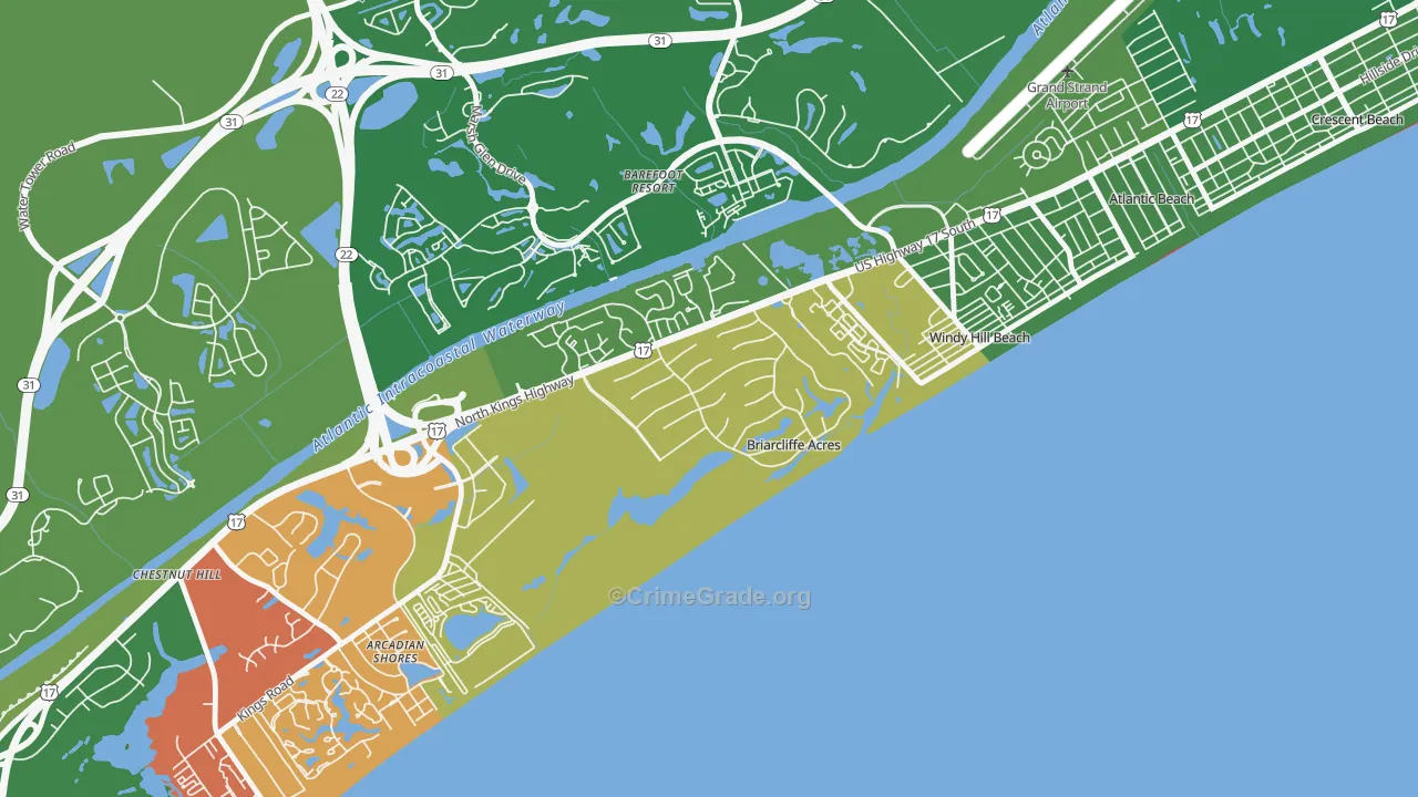 Briarcliffe Acres, SC Map of Burglary Rates