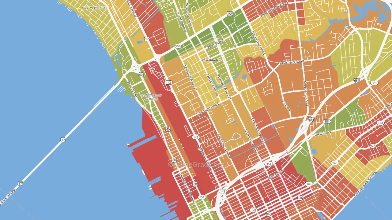 Briarfield, Newport News, VA Map of Burglary Rates