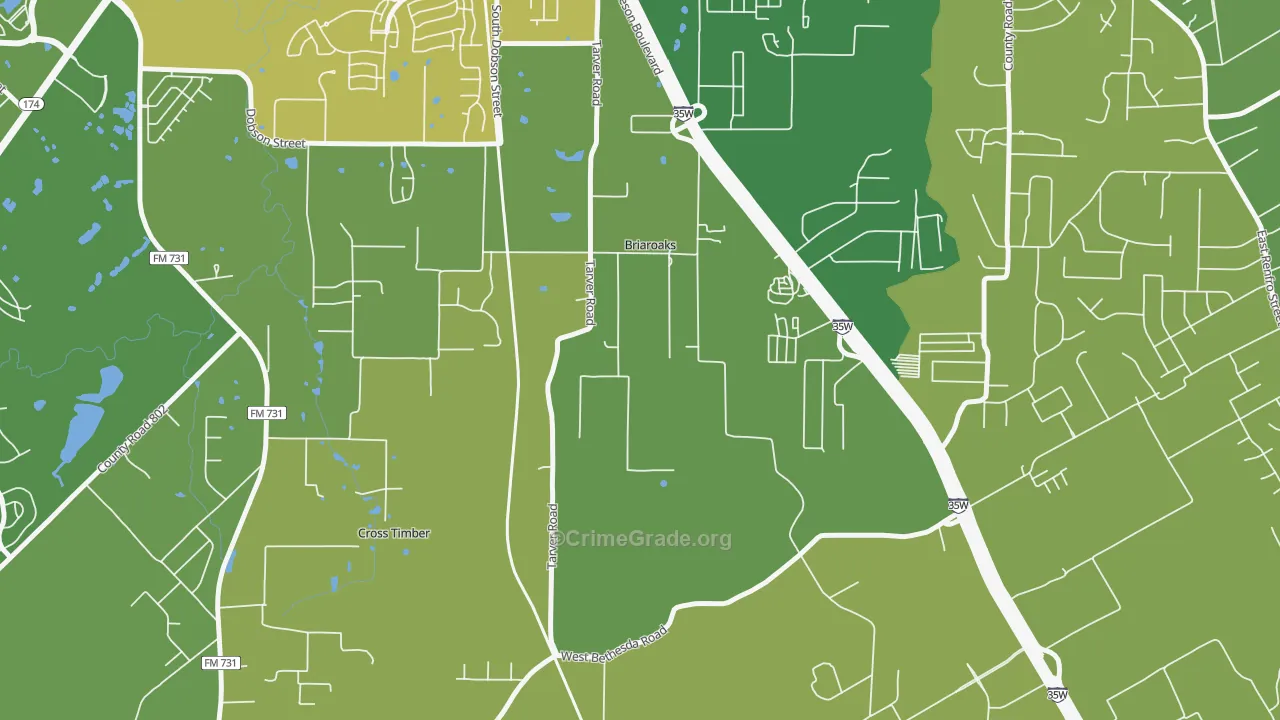 Briaroaks, TX Map of Burglary Rates