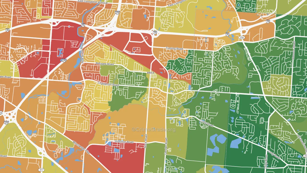 Brice, OH Map of Burglary Rates