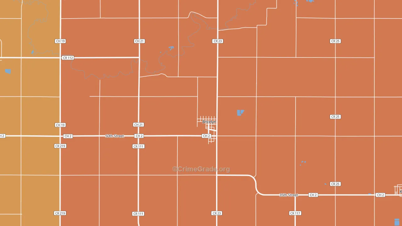 Bricelyn, MN Map of Burglary Rates