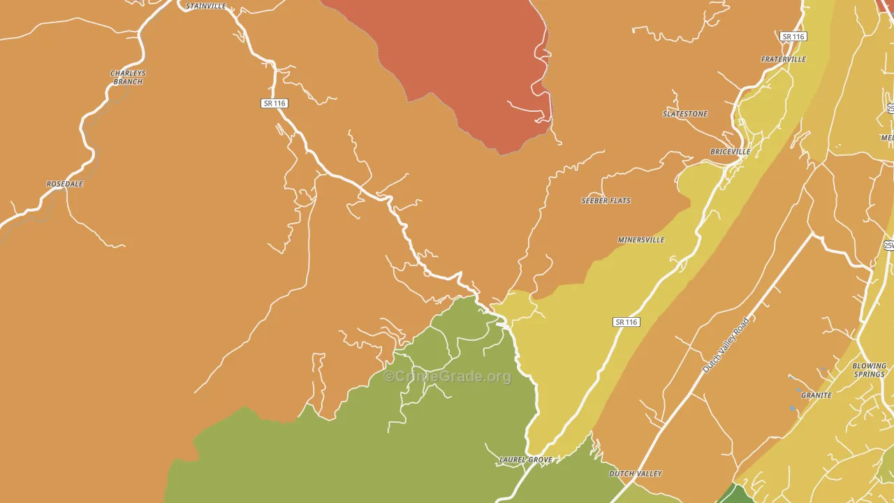Briceville, TN Map of Burglary Rates