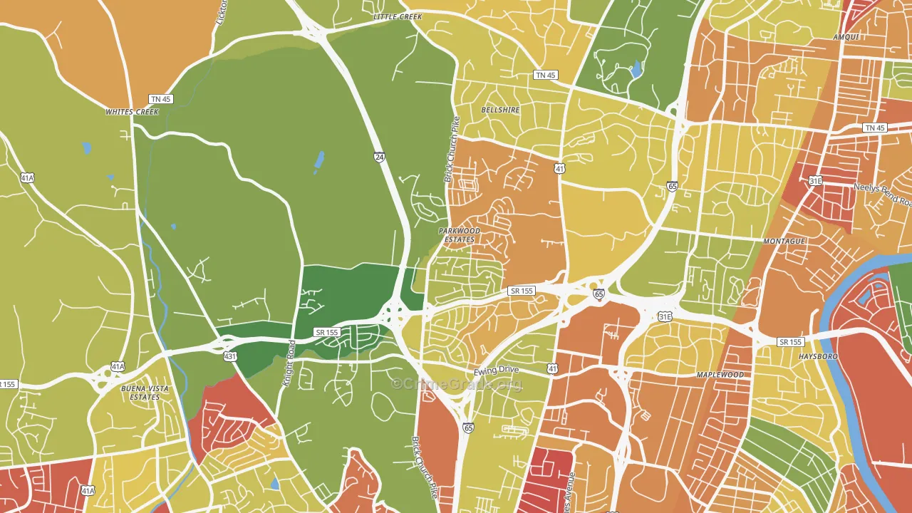 Brick Church Bellshire, Nashville, TN Map of Burglary Rates