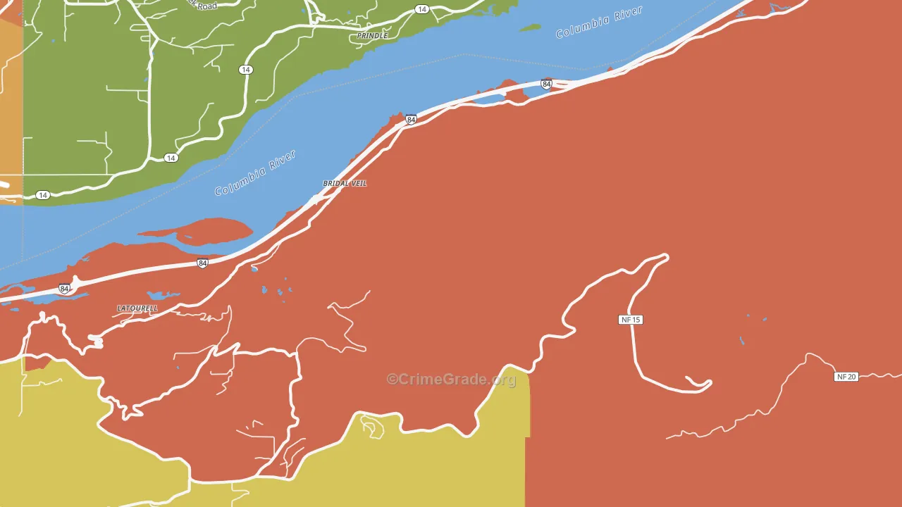 Bridal Veil, OR Map of Burglary Rates