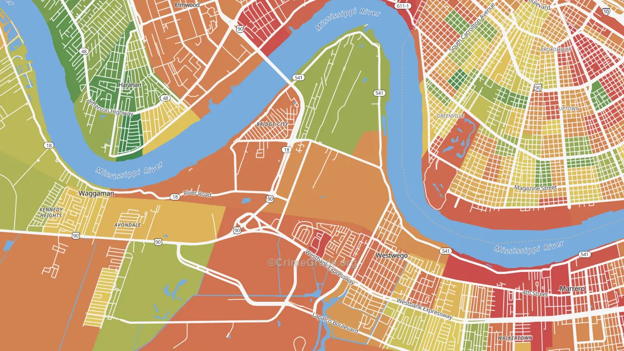 Bridge City, LA Map of Burglary Rates