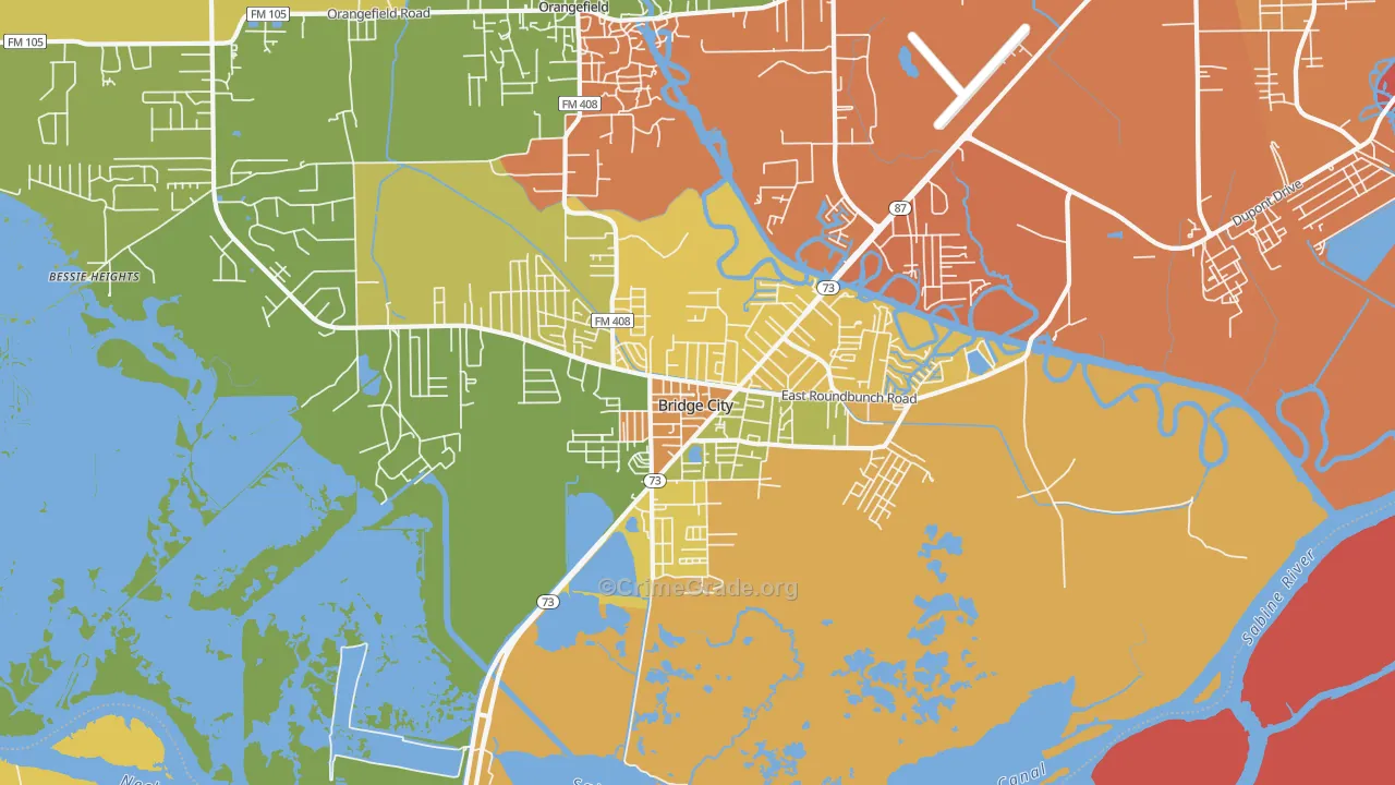Bridge City, TX Map of Burglary Rates
