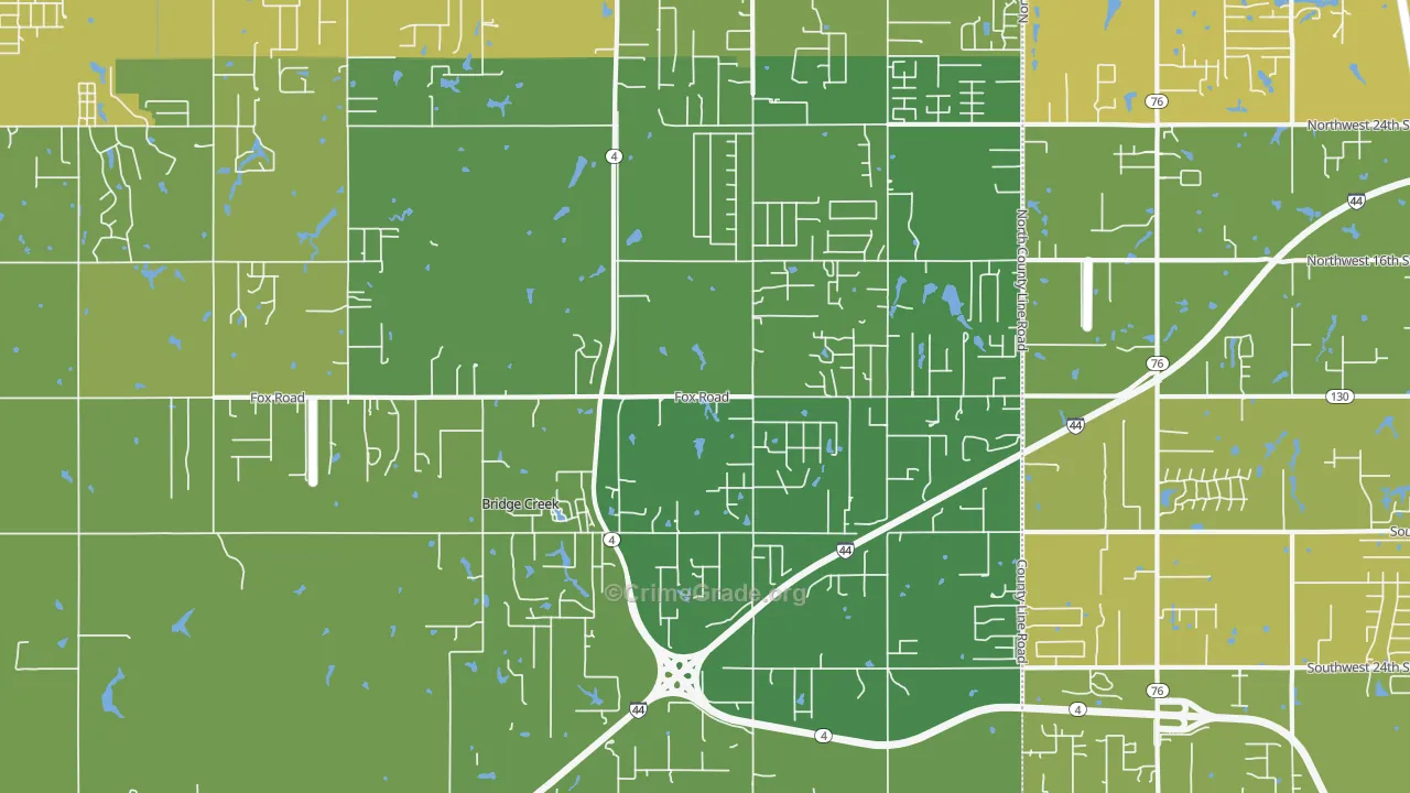 Bridge Creek, OK Map of Burglary Rates