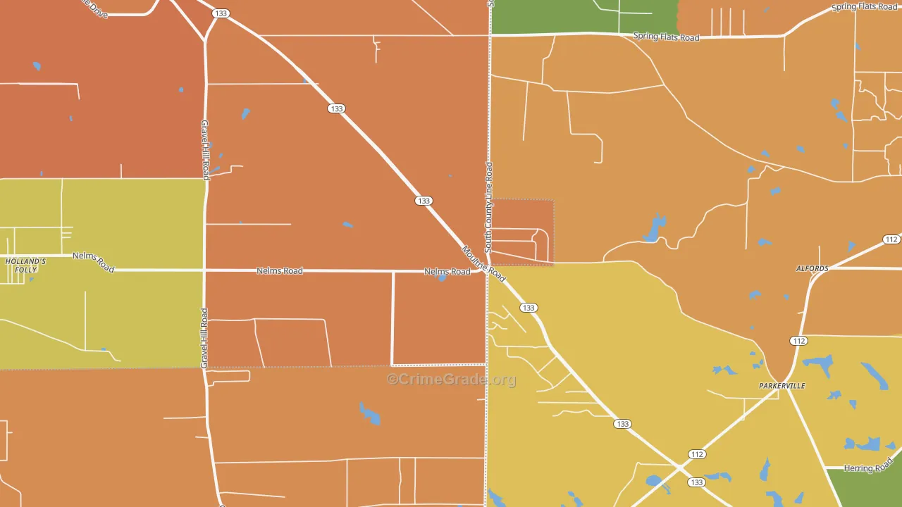 Bridgeboro, GA Map of Burglary Rates