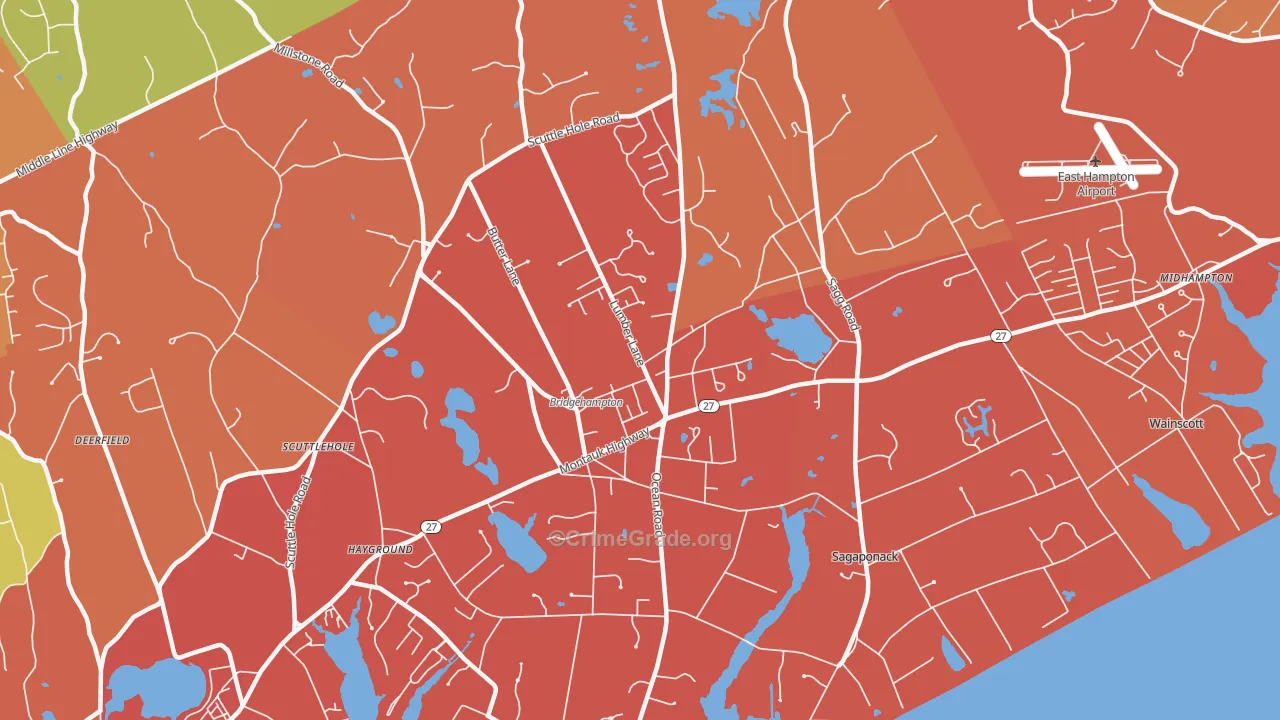 Bridgehampton, NY Map of Burglary Rates