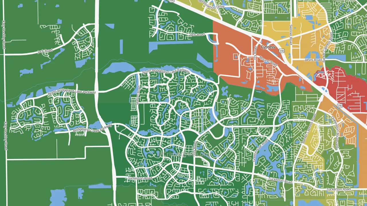 Bridgeland, Cypress, TX Map of Burglary Rates