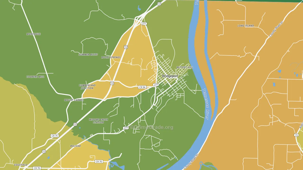 Bridgeport, AL Map of Burglary Rates