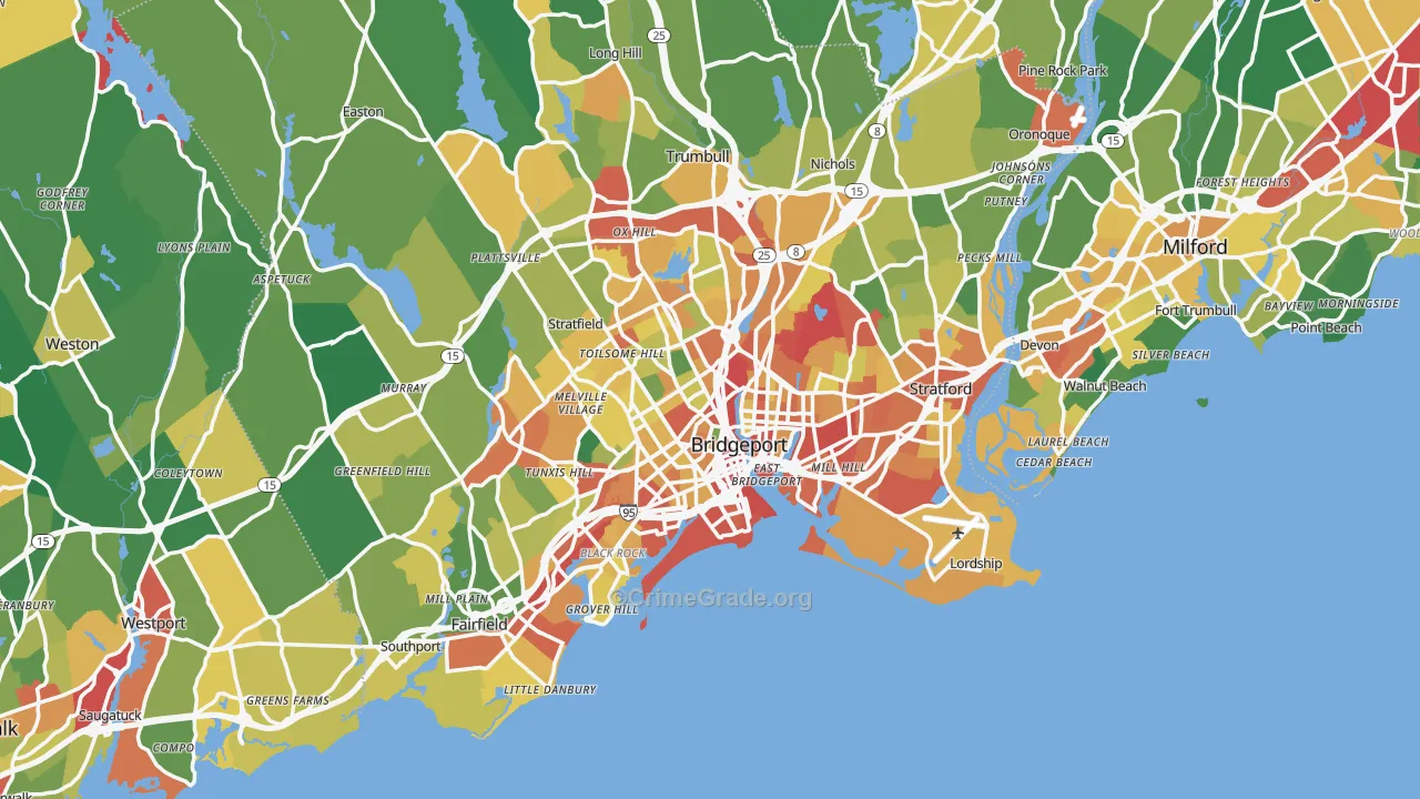 Bridgeport, CT Map of Burglary Rates