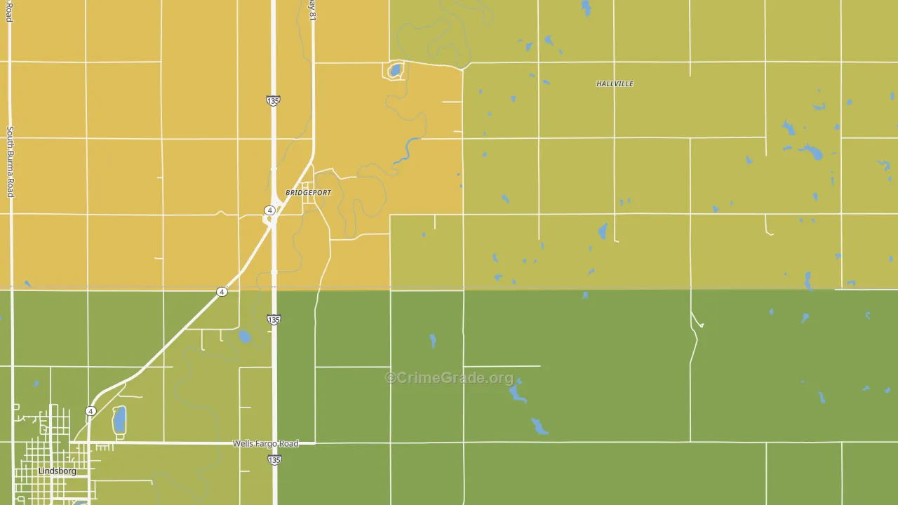 Bridgeport, KS Map of Burglary Rates