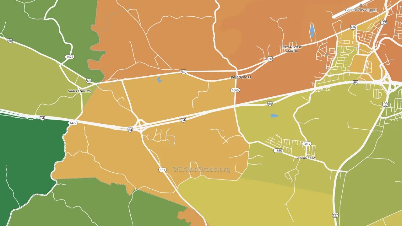 Bridgeport, KY Map of Burglary Rates