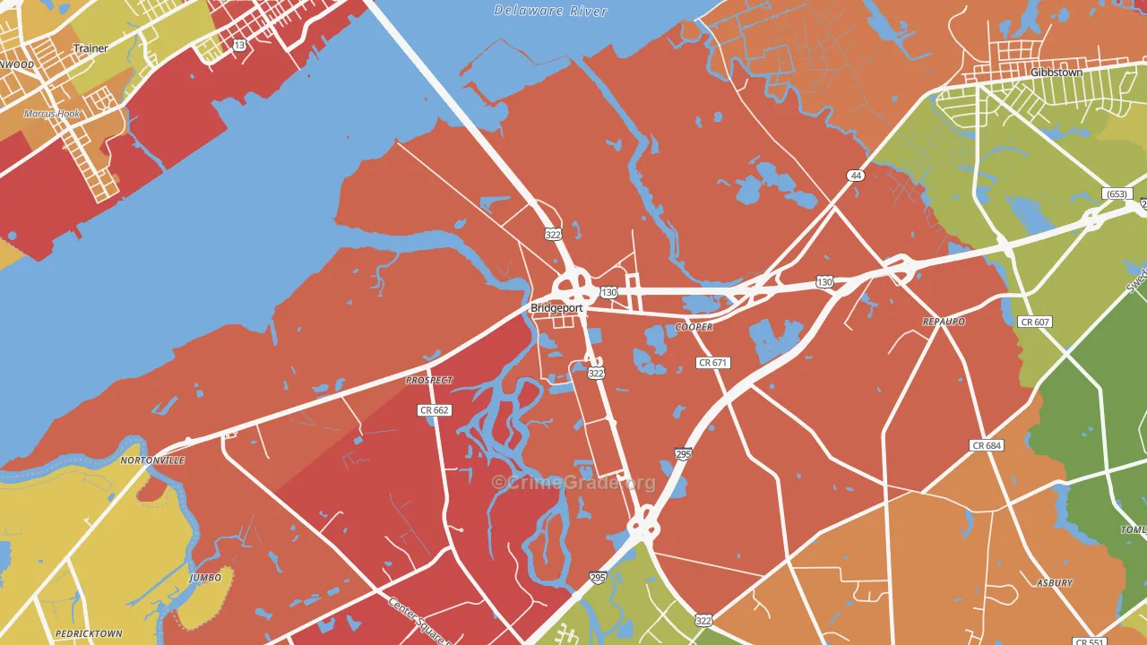 Bridgeport, NJ Map of Burglary Rates