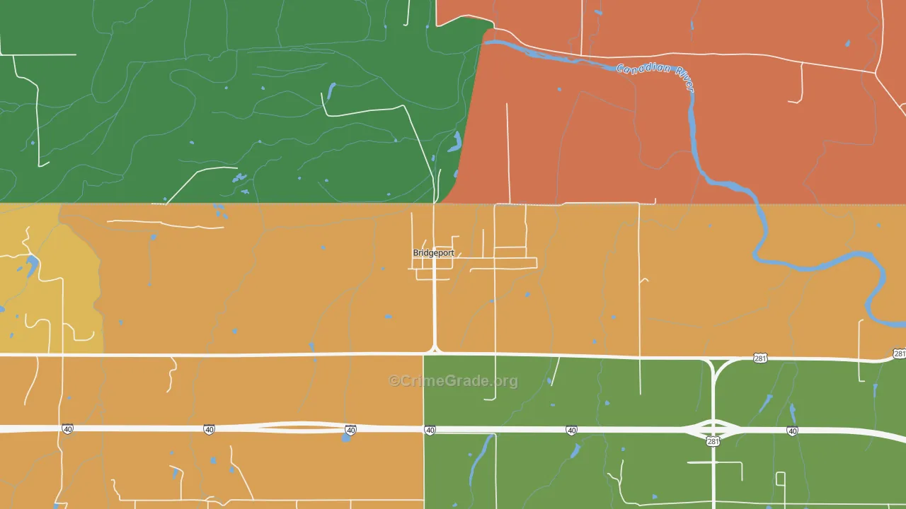 Bridgeport, OK Map of Burglary Rates