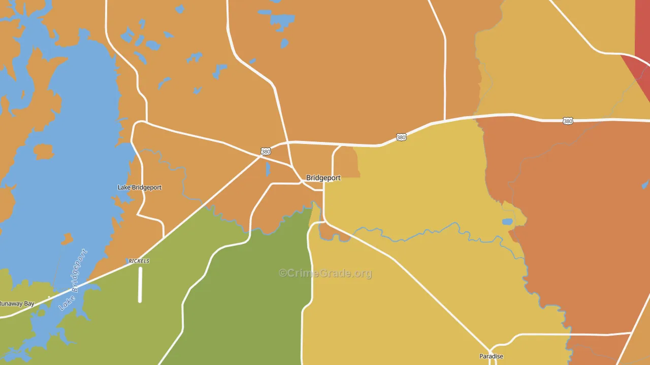 Bridgeport, TX Map of Burglary Rates