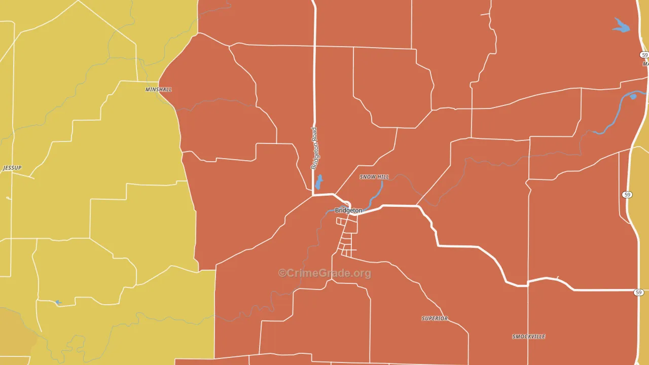 Bridgeton, IN Map of Burglary Rates