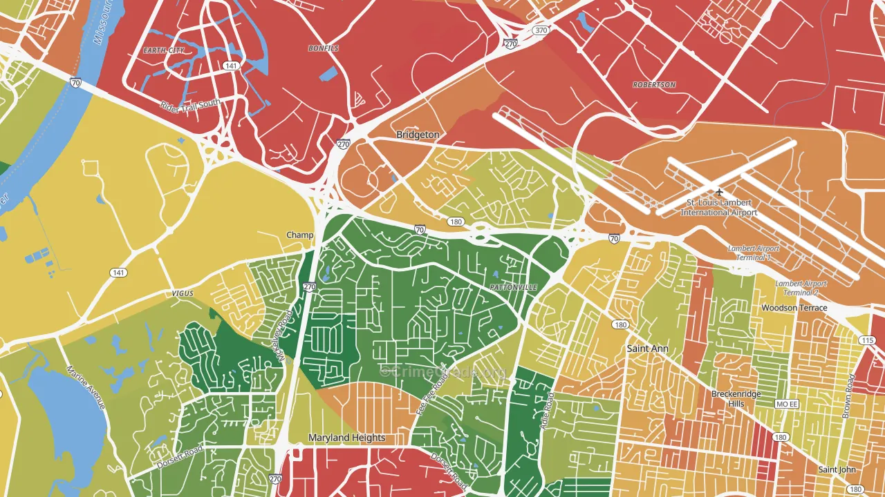 Bridgeton, MO Map of Burglary Rates