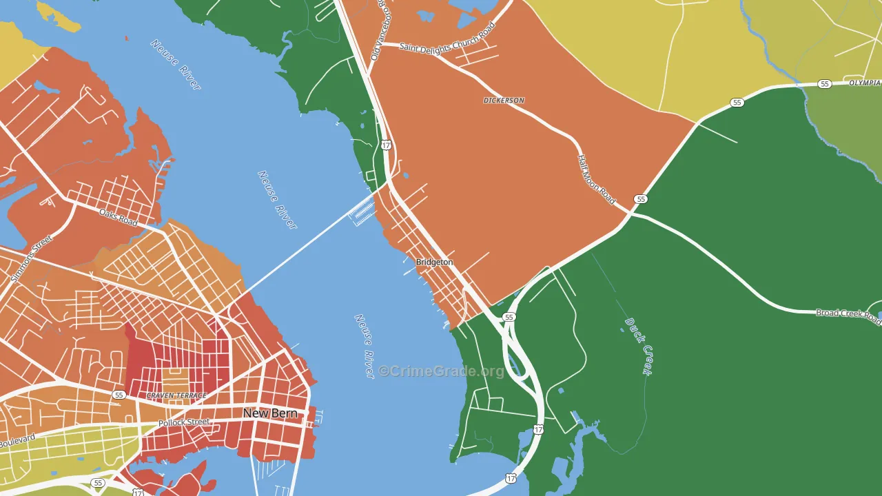 Bridgeton, NC Map of Burglary Rates