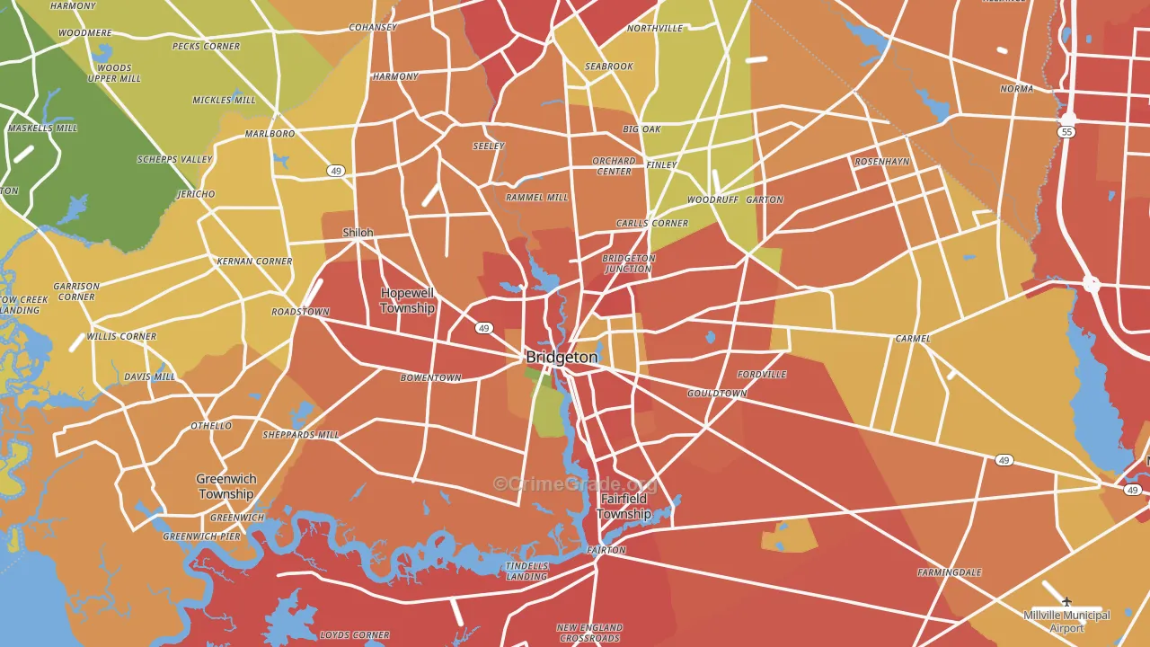 Bridgeton, NJ Map of Burglary Rates