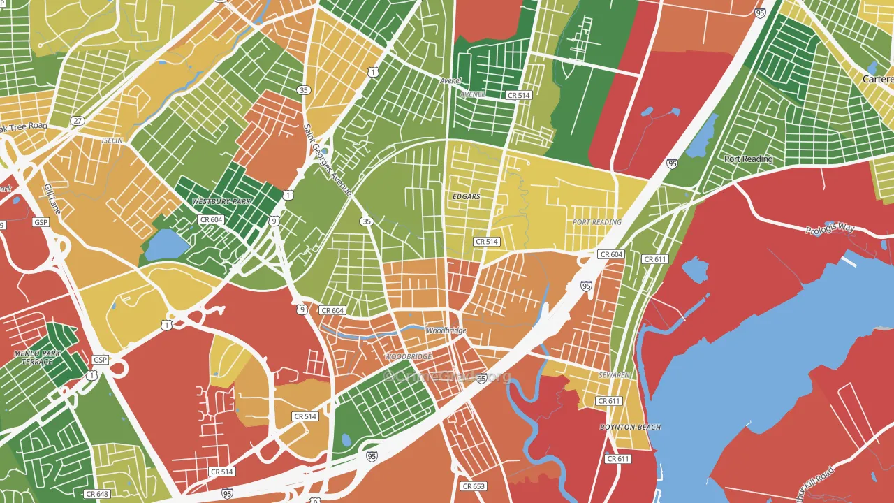 Bridgeton, Woodbridge, NJ Map of Burglary Rates
