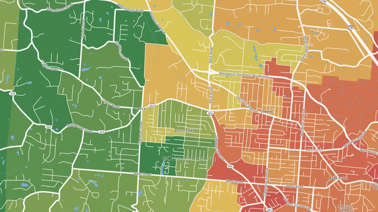 Bridgetown North, Cincinnati, OH Map of Burglary Rates
