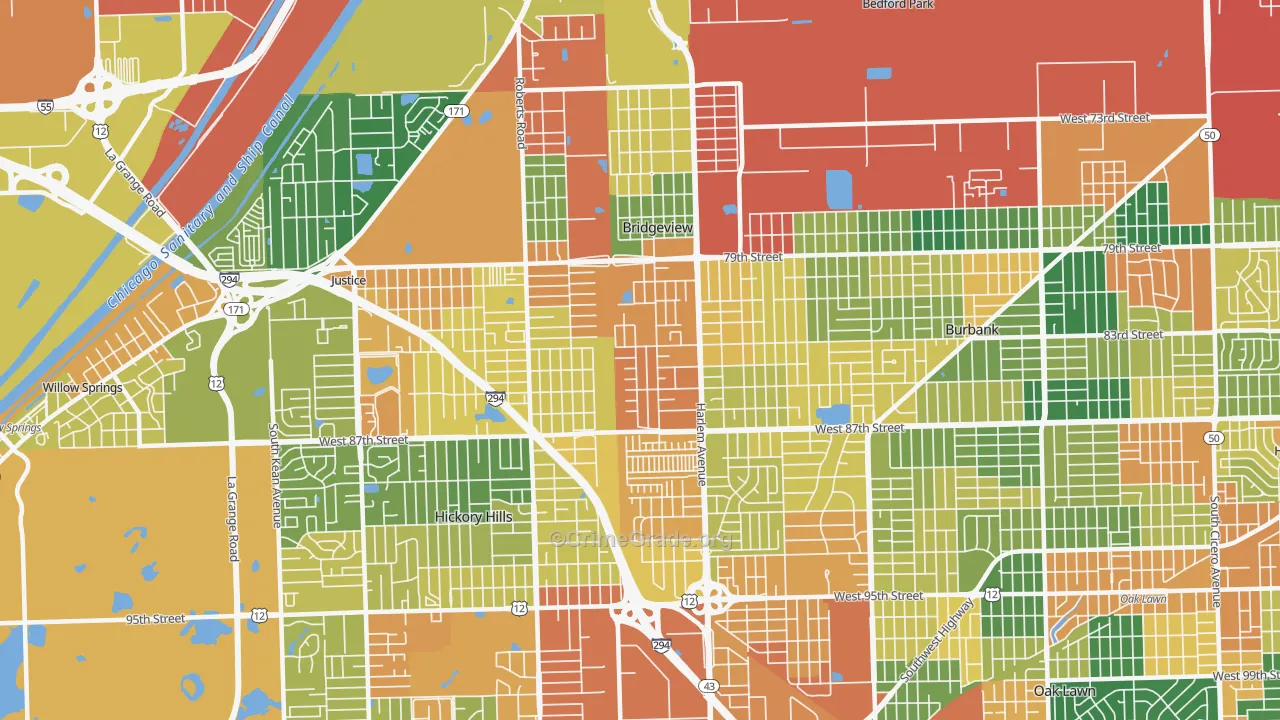 Bridgeview, IL Map of Burglary Rates