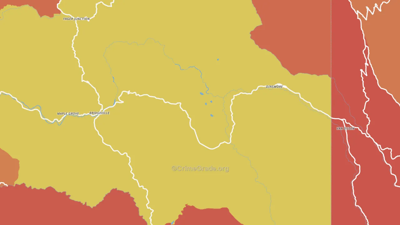 Bridgeville, CA Map of Burglary Rates