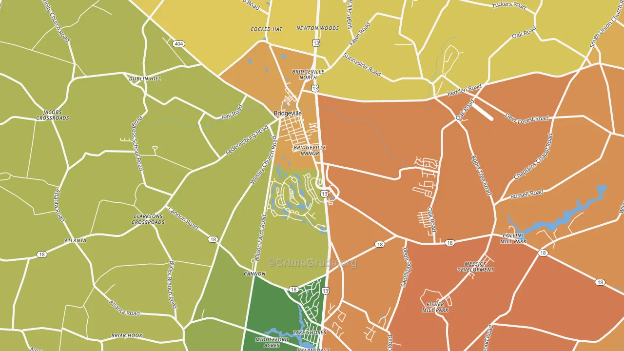 Bridgeville, DE Map of Burglary Rates