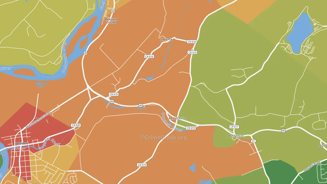 Bridgeville, NJ Map of Burglary Rates