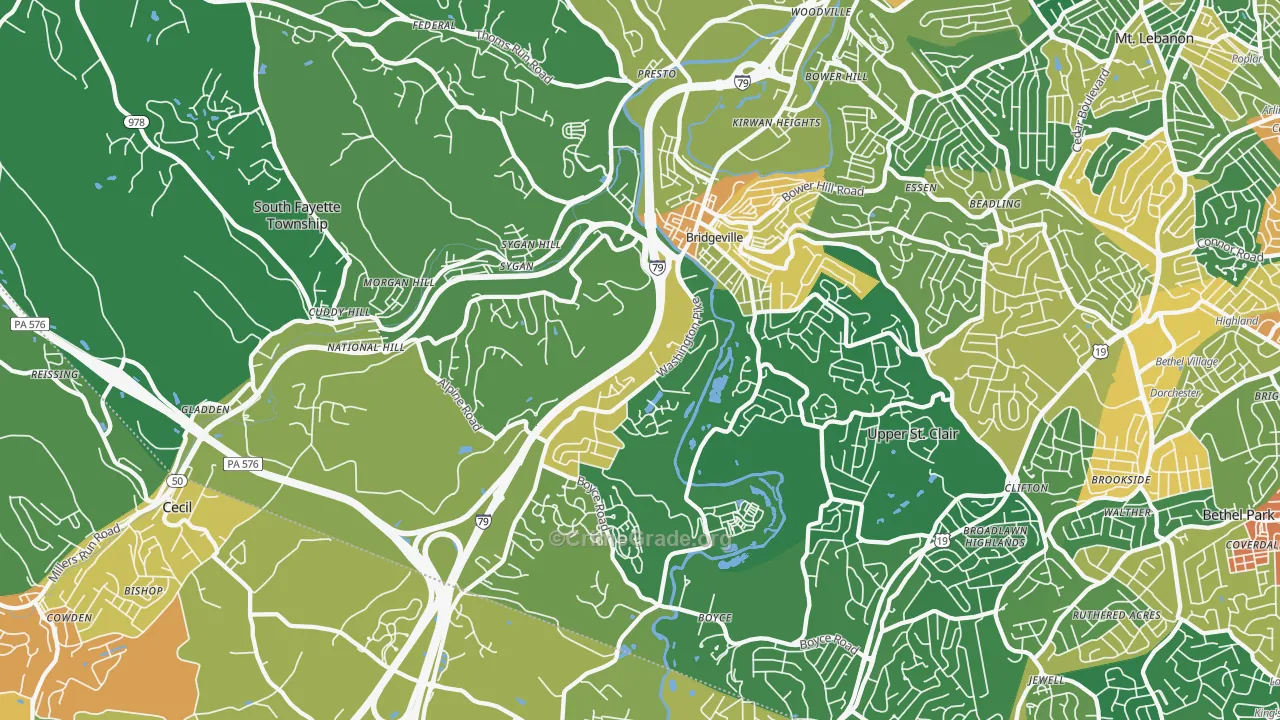 Bridgeville, PA Map of Burglary Rates