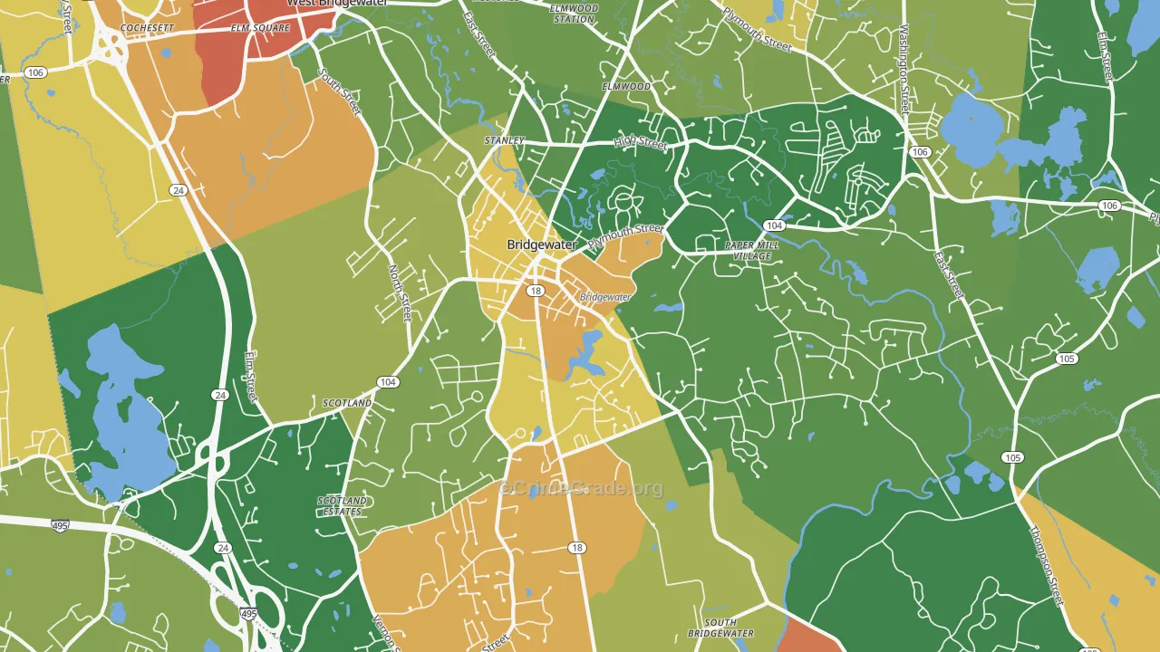 Bridgewater, MA Map of Burglary Rates