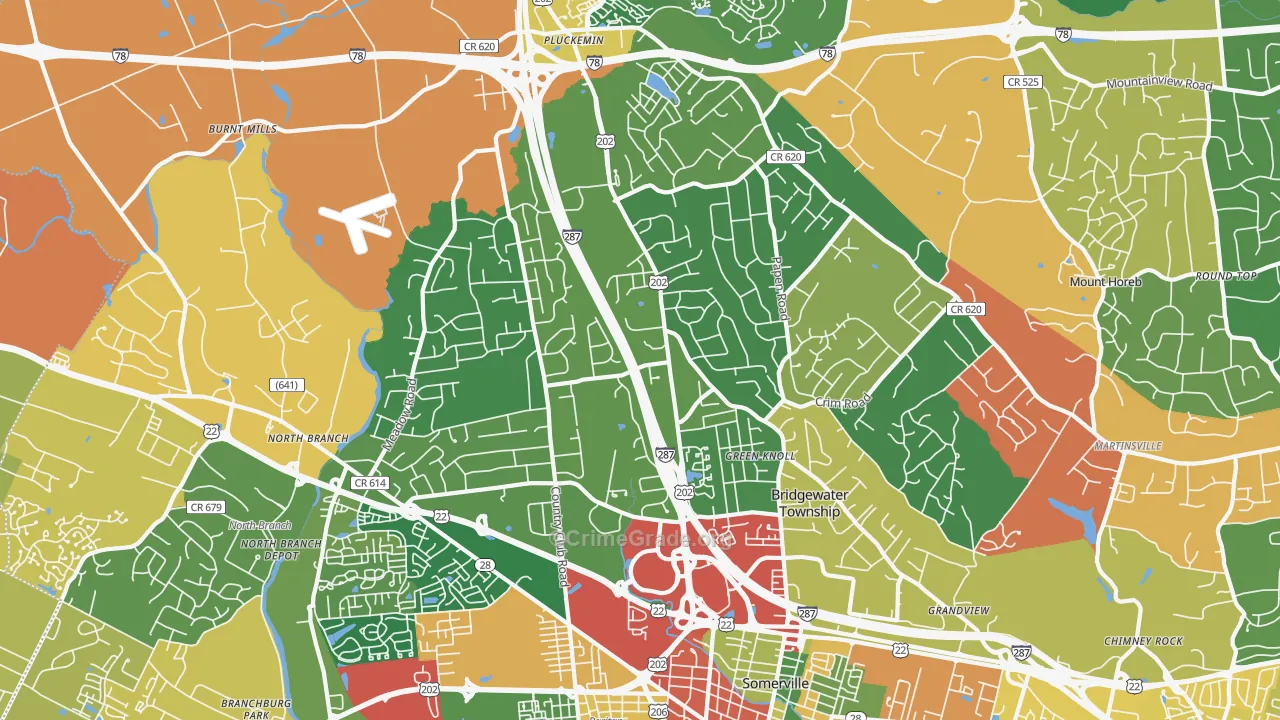 Bridgewater, NJ Map of Burglary Rates