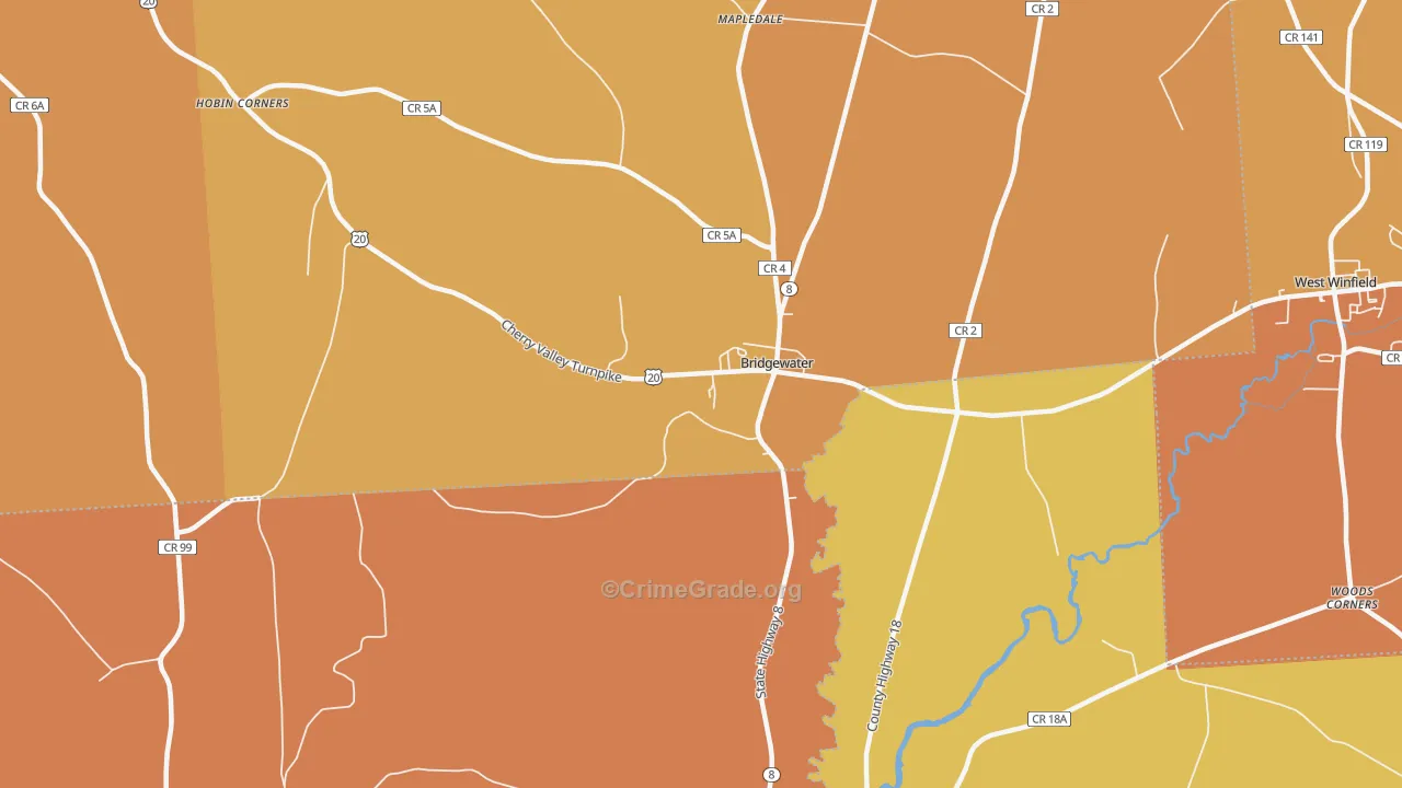Bridgewater, NY Map of Burglary Rates