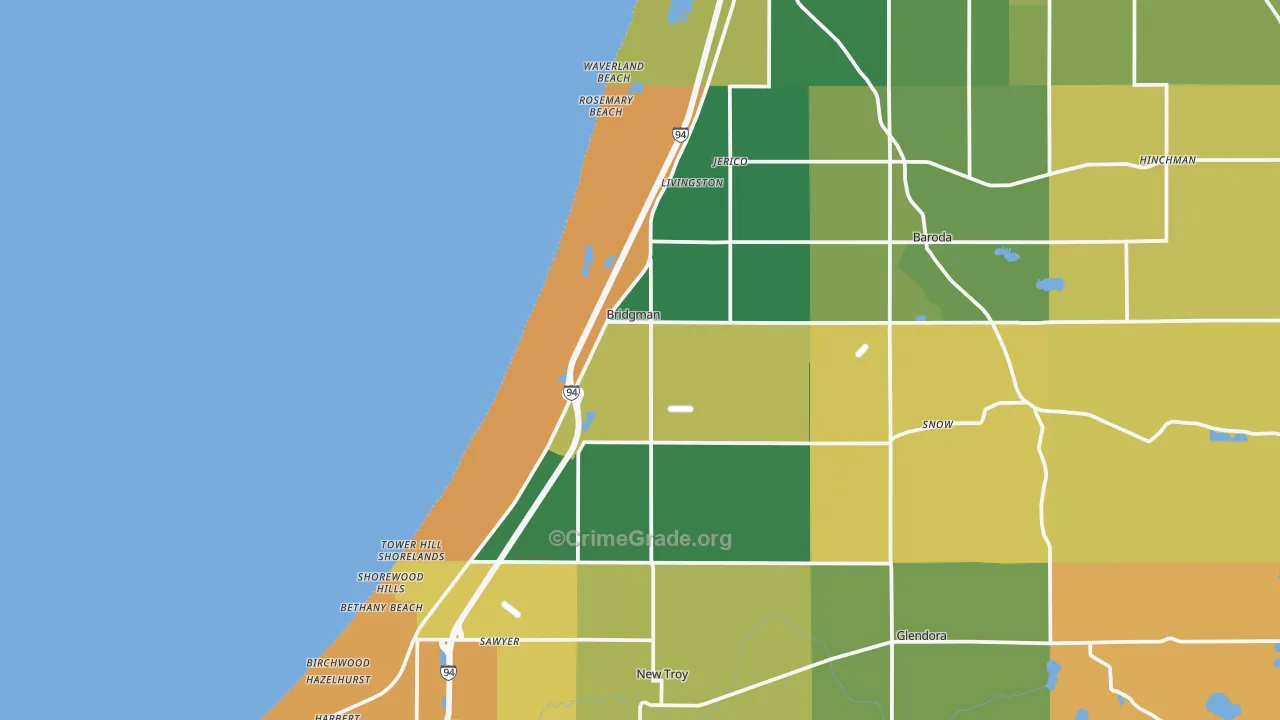 Bridgman, MI Map of Burglary Rates