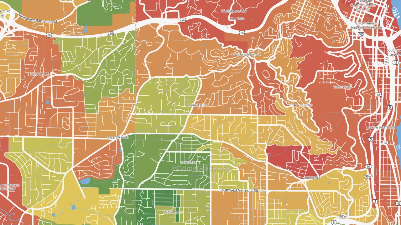Bridlemile, Portland, OR Map of Burglary Rates