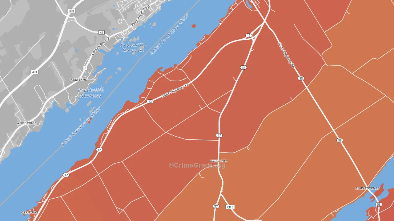 Brier Hill, NY Map of Burglary Rates
