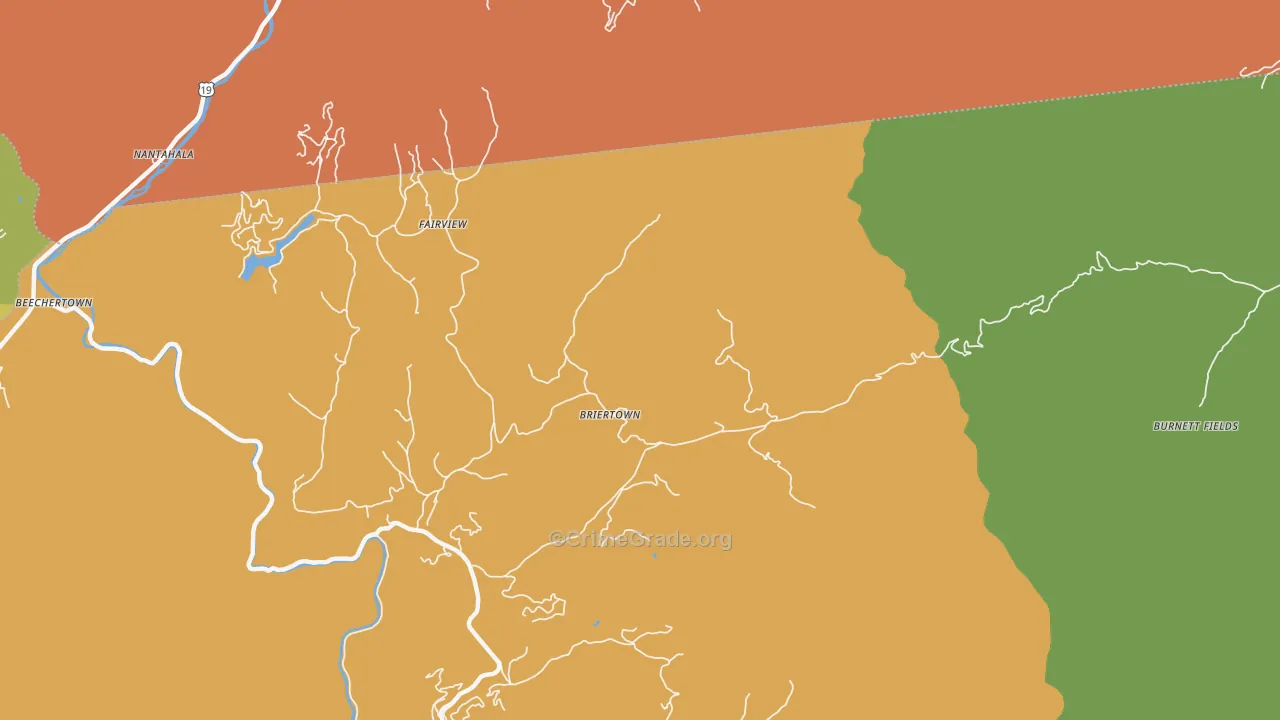 Briertown, NC Map of Burglary Rates