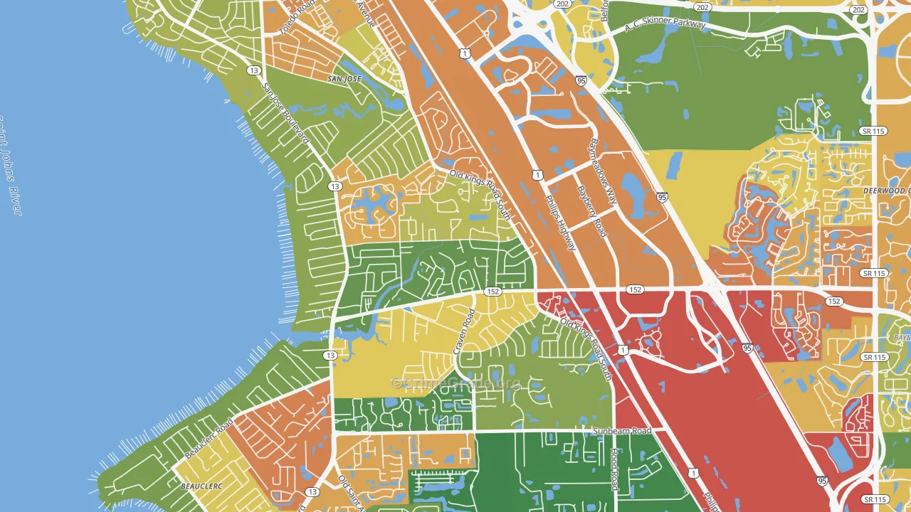 Brierwood, Jacksonville, FL Map of Burglary Rates