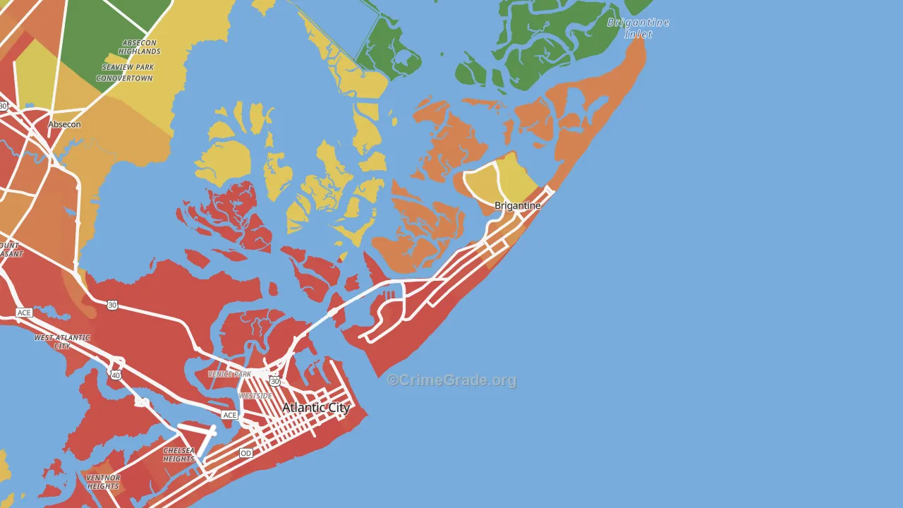 Brigantine, NJ Map of Burglary Rates
